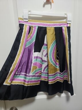 James Coviello Anthropologie Abstract Print Pleated A-Line Skirt Size 2, 4